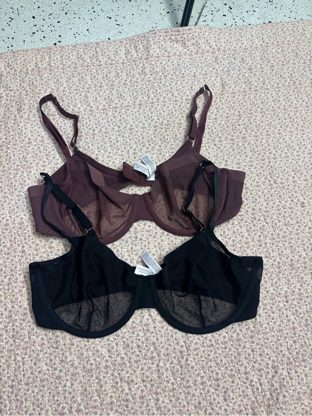 Auden Sheer Underwire Bras in Black and Wine
